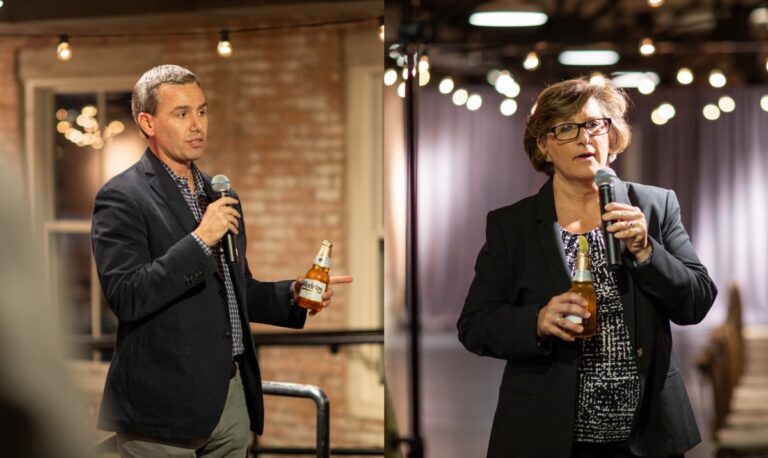 Greg Gallagher of Modelo and Suzy Cop of the IRC: “We need to educate others on who refugees are and that their hopes and dreams are no different than ours”